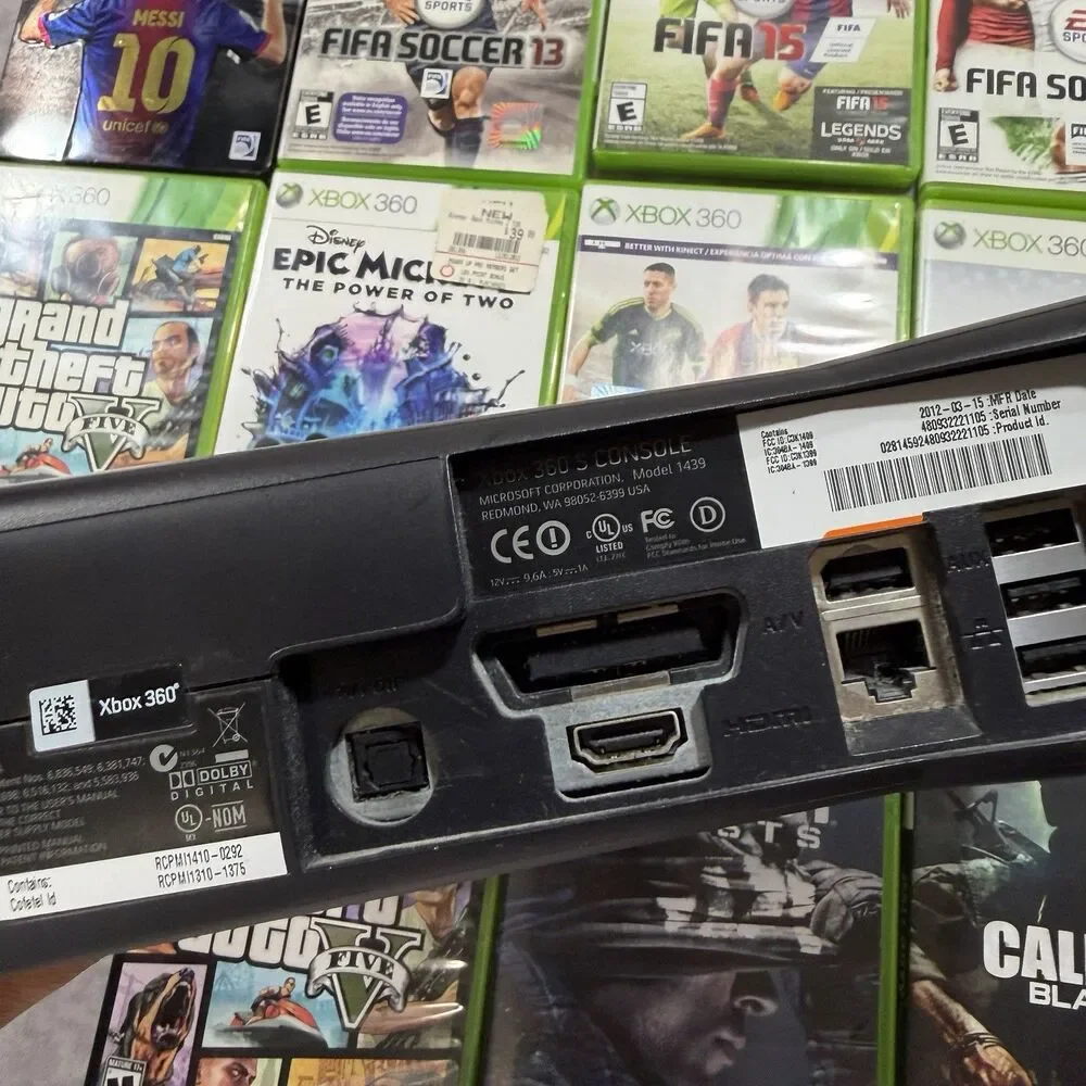 Microsoft Xbox 360 S 4GB Console Black 1439 NO Controller 21 Game Bundle Tested